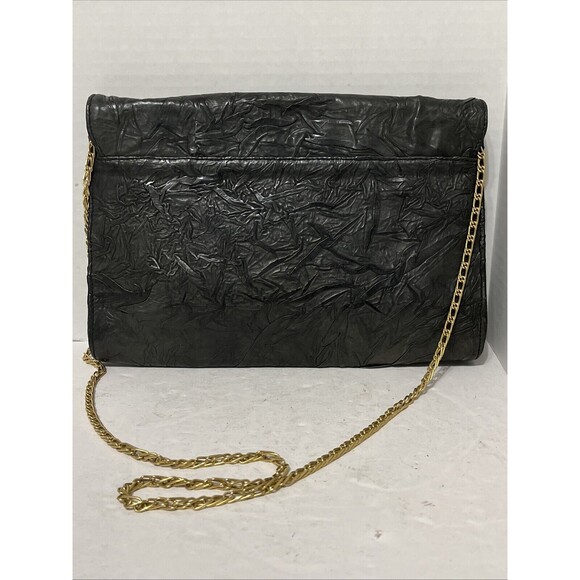 GIANFRANCO LOTTI Black Italian Textured Leather Evening Shoulder Bag Purse Chain - Picture 4 of 9
